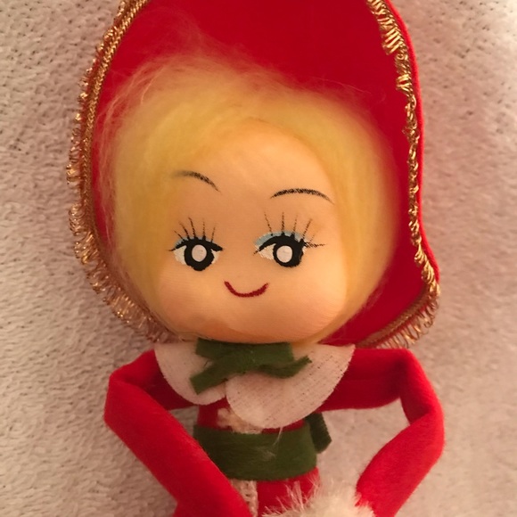 Vintage Rene D Lyon Christmas Caroler Tree Topper Red Felt - Picture 6 of 7